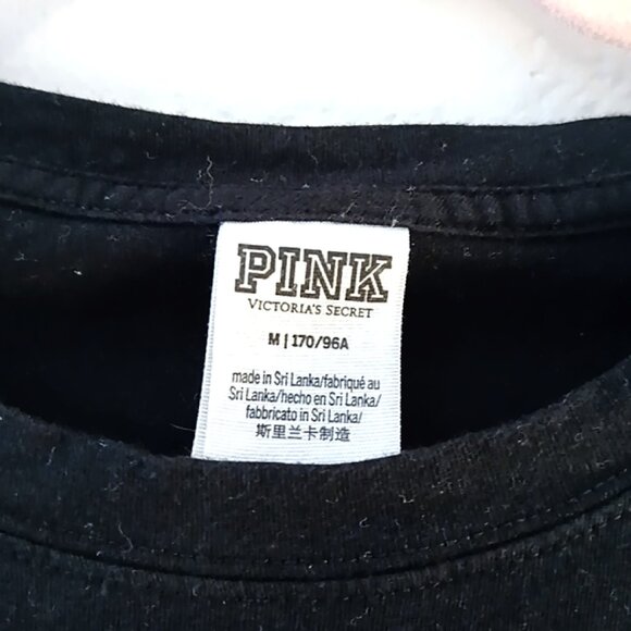 PINK Victoria's Secret Oversized Black Rhinestone Campus Long Sleeve Tee Medium - Picture 4 of 5